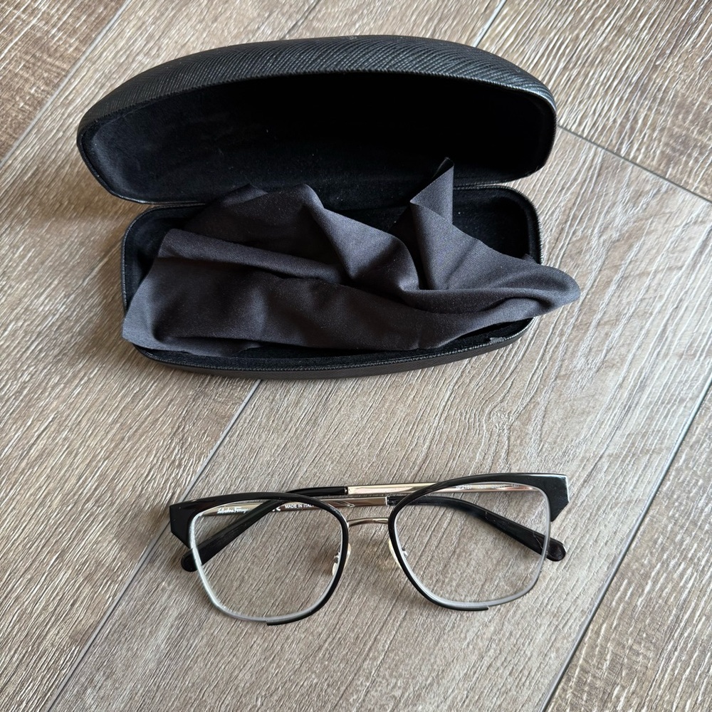 Salvatore Ferragamo Black and Silver Glasses